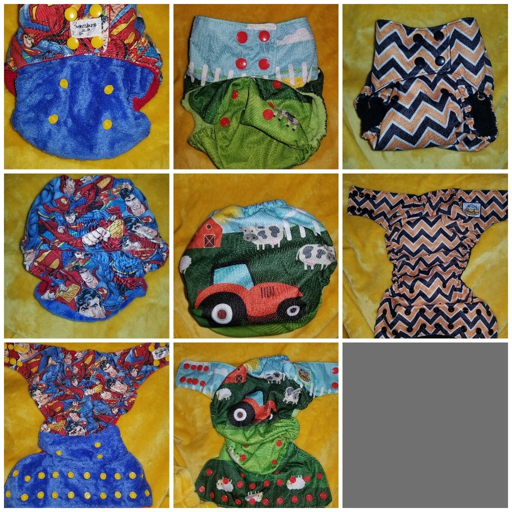 5 OS honeybuns cloth diapers, wetbag, and inserts